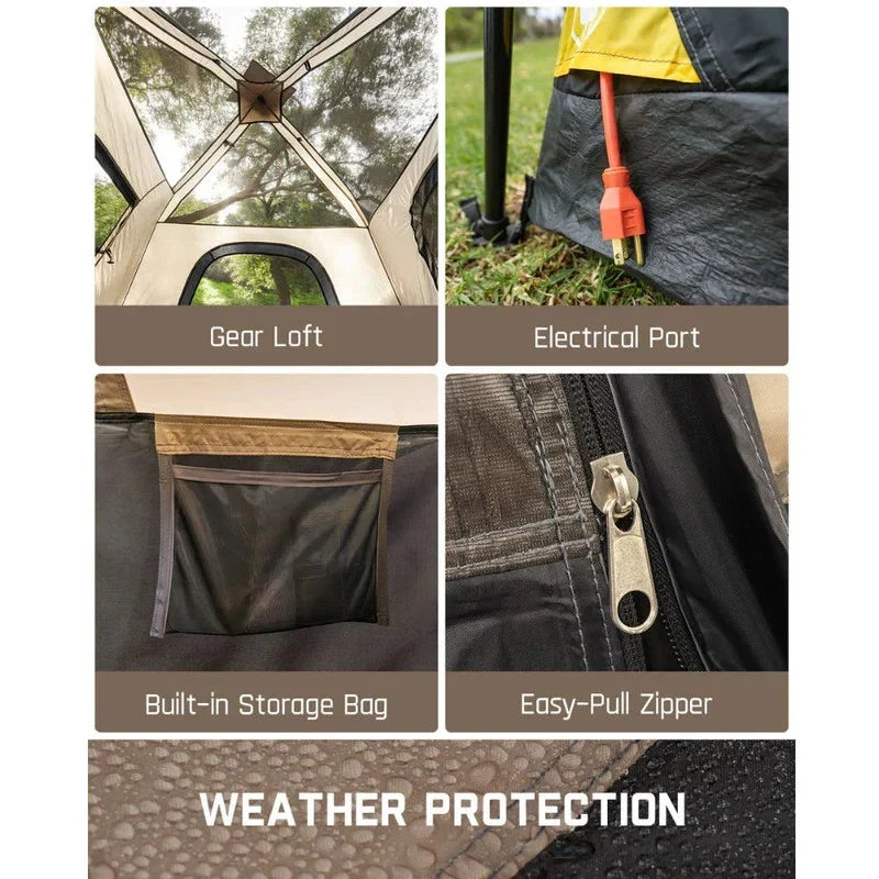 6 Person Instant Cabin Tent Setup in 60 Seconds with Rainfly & Wi