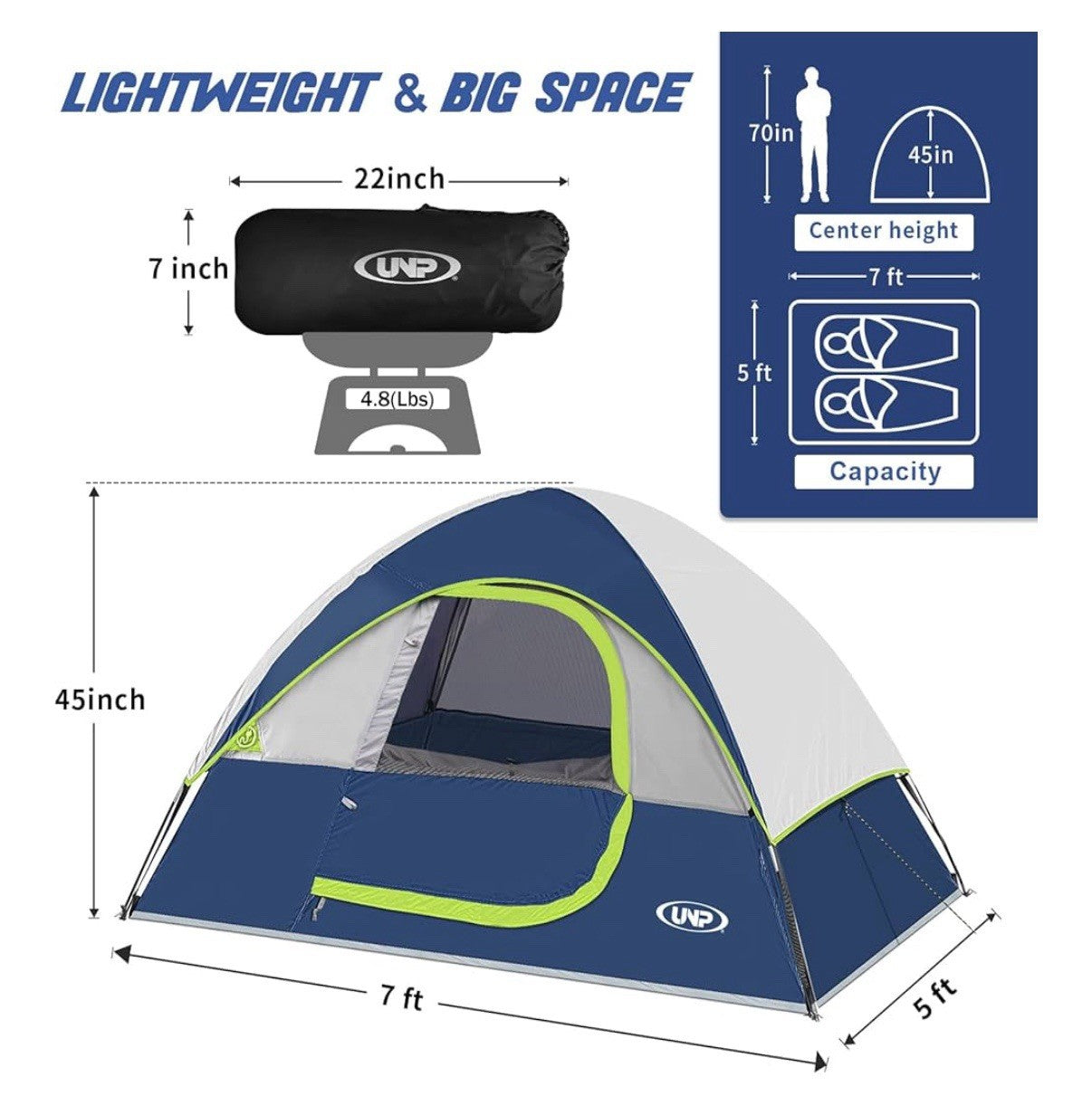 Camping Tent 2 Person, Waterproof Windproof Tent with Rainfly Easy Set up-Por...
