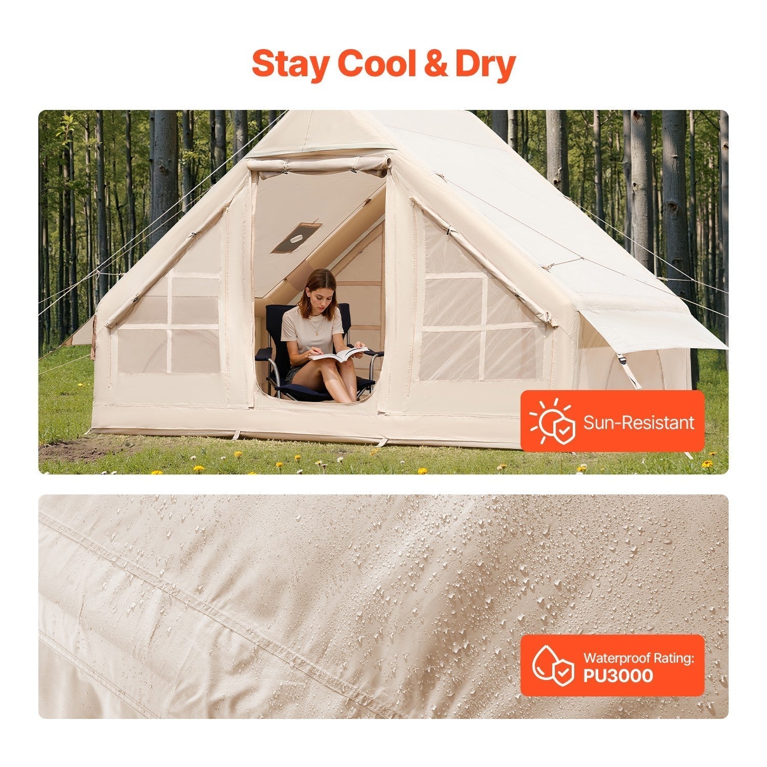 Inflatable Tents for 3-5 Person Camping Tent Blow Up Tent w/ Pump & Stove Jack